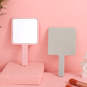 Minimalist portable square handheld makeup mirror tool for DIY, pink and grey