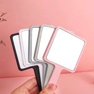 Set of portable square handheld makeup mirrors in multiple colors with ergonomic plastic handle