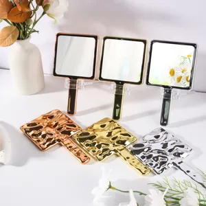 Portable Electroplated Handheld Makeup Mirror Square Hammered Texture Handle Mirror For Women Beauty Salon Gold Silver Rose Gold