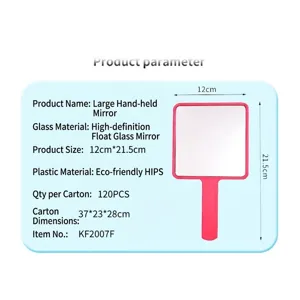 Large pink square handheld makeup mirror with ergonomic handle for salon use