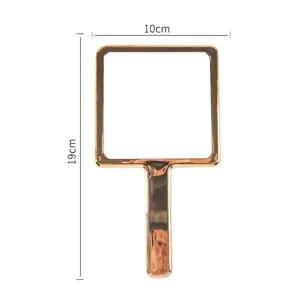 Elegant square handheld makeup mirror with rose gold electroplated finish, 19cm height