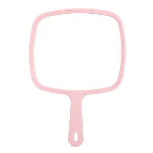 Grote roze handspiegel voor make-up met vierkante vorm en ophangbaar handvat