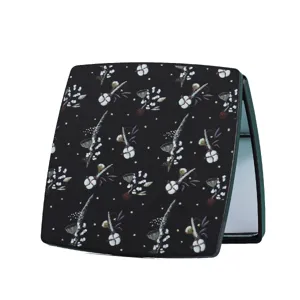 Tragbarer schwarzer Klapp-Schminkspiegel mit elegantem Baumwollblumenmuster-Print