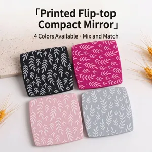 Espejo de Maquillaje Compacto Portátil Doble Cara Plegable Cuadrado Espejo de Bolsillo Con Patrón de Hojas Para Mujeres Viaje