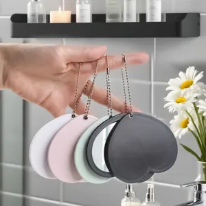 Heart-shaped rotating double-sided portable mirror with hanging bead chain in multiple colors