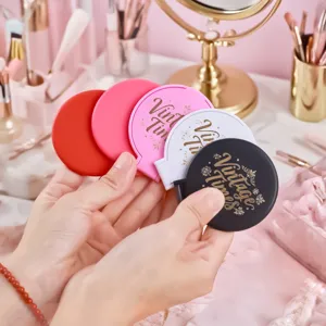 Portable colorful foldable round makeup mirrors with decorative Vintage Times gold print