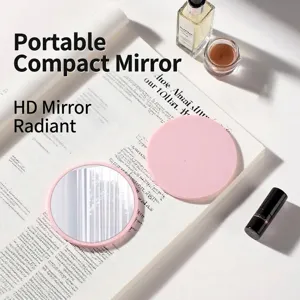 Round Portable Pocket Makeup Mirror Compact Handheld Cosmetic Mirror Minimalist Plastic Aluminum Small Vanity Mirror For Travel Purse Women