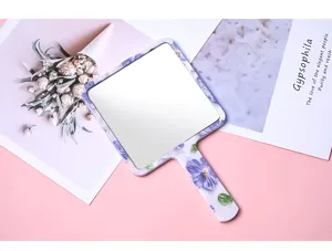 Elegant floral square handheld makeup mirror with comfortable grip and clear reflection