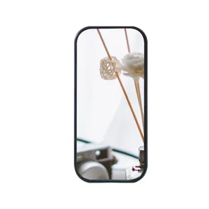Portable rectangular makeup mirror with minimalist black plastic frame