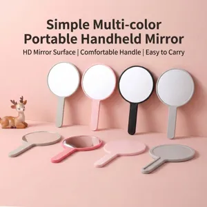 Ronde Handspiegel Make-up Draagbare Hoge Definitie Cosmetische Handspiegel Ergonomische Kunststof Handgreep Schoonheidstool voor Vrouwen
