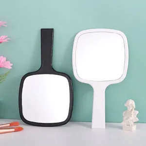 Handheld Makeup Mirror Portable Cosmetic Handle Mirror Rectangle Rounded Corner Salon Daily Beauty Tool