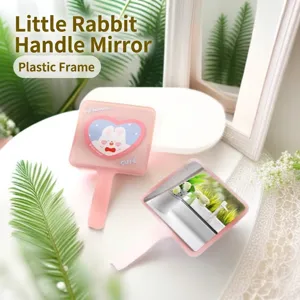 Cute Pink Rabbit Heart Pattern Handheld Makeup Mirror Plastic Frame Square Portable Desktop Cosmetic Mirror For Women Girls