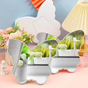 Butterfly Shaped Desktop Makeup Mirror Irregular Vanity Mirror Portable Plastic Frame Tabletop Mirror For Bedroom Bathroom Home Decor