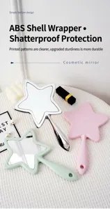 Detail view of colorful star-shaped handheld cosmetic mirrors with hanging holes