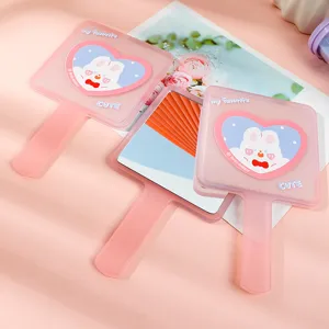 Adorable pink rabbit heart-shaped handheld makeup mirror portable for vanity and daily use