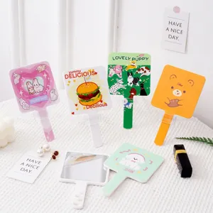 Cartoon Handheld Makeup Mirror Cute Portable Square Plastic Mirror With Handle HIPS Glass For Students Dormitory Home Desktop Mirror