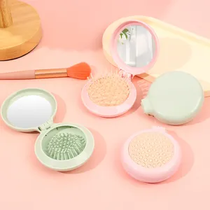Portable Folding Hair Brush With Mirror Mini Massage Airbag Comb Compact Travel Hairbrush For Women ABS Material