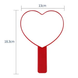 Specchio per trucco portatile a forma di cuore rosso con dimensioni di 13 cm e 18,3 cm