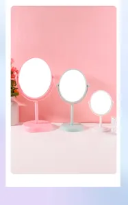 Rotatable oval desktop makeup mirrors in three sizes and pastel colors for dressing table