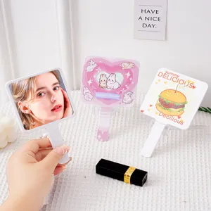 Assorted cute handheld portable mirrors featuring sweet rabbit and hamburger designs