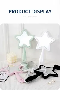Star-shaped handheld makeup mirrors in various colors with ergonomic handles and hanging holes