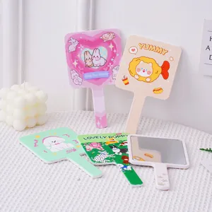 Set of cute cartoon handheld makeup mirrors featuring various adorable animal illustrations