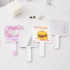 Cute cartoon square handheld makeup mirrors with portable handle for students