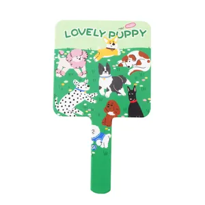 Cute cartoon handheld makeup mirror with lovely puppy illustration on green background