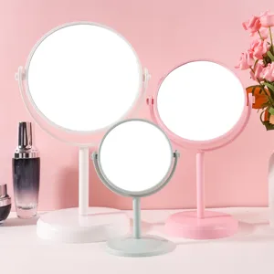 Draaibare Ronde Bureaumodel Cosmeticaspiegel Minimalistisch Plastic Frame Hoge Resolutie Spiegel Draagbare Make-upspiegel Roze Groen Wit