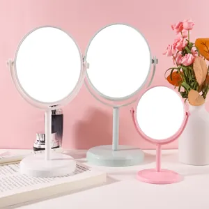 Rotating Desktop Makeup Mirror Minimalist Princess Vanity Mirror Plastic Frame High Definition Mirror for Bedroom Dormitory Girls