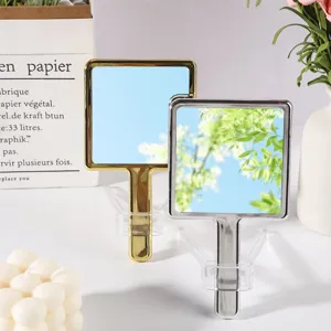 Set of elegant square electroplated handheld makeup mirrors in gold and silver finishes