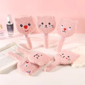 Cute Cartoon Plush Handheld Mirror Soft Teddy Velvet Bear Cat Portable Makeup Mirror For Women Girls Gift Cosmetic Mirror
