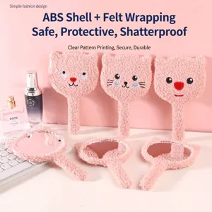 Soft plush cartoon bear handheld mirror for portable makeup and cute gift boutique supply