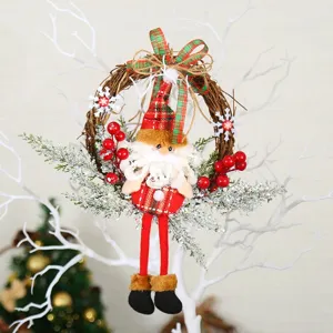 Guirnalda de Navidad de mimbre hecha a mano con decoración de Papá Noel