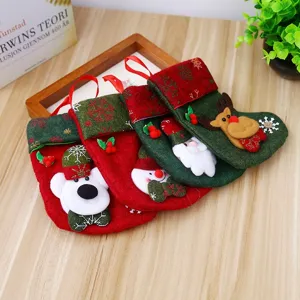 Mini Christmas Stocking Gift Bag Felt Hanging Ornament Snowflake Santa Elk Bear Snowman Candy Bag For Christmas Tree Decoration
