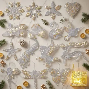 Clear acrylic Christmas ornaments with gold sequins for holiday tree decoration