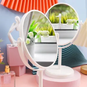 Elegant white rotatable circular desktop makeup mirror for vanity table decoration