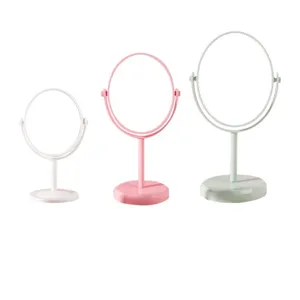 Three-piece set of modern rotatable desktop makeup mirrors in various sizes and colors