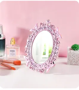 Specchio da trucco vintage in stile europeo con cornice floreale viola galvanizzata