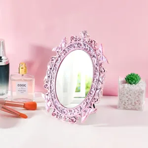 Specchio da trucco vintage europeo con cornice rosa a farfalla