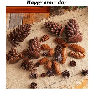 Detailed view of realistic plastic pinecones in various sizes for DIY Christmas decor