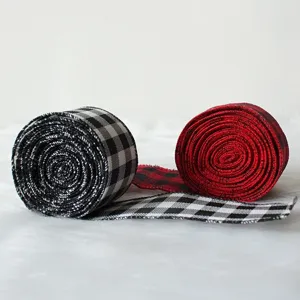 Lot de rubans de Noël en toile de jute à carreaux noirs et rouges pour décoration de fête DIY