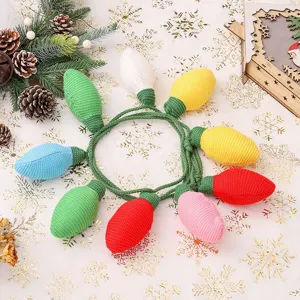Handmade colorful crocheted Christmas light bulb garland for festive tree hanging decorations