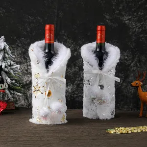Fundas de piel sintética para botellas de vino de Navidad con copos de nieve brillantes