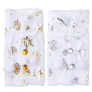 Fundas de felpa blanca para botellas de vino de Navidad con copos de nieve oro y plata