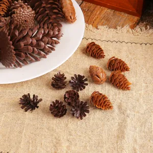 Realistic brown plastic pinecones and spruce ornaments for creative DIY Christmas decor