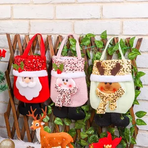 Christmas Sequin Gift Bag Santa Claus Snowman Reindeer Cartoon Handheld Candy Pouch Felt Apple Bag Holiday Party Decoration Ornaments