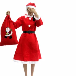 Dettaglio del costume da Babbo Natale donna 4 pezzi completo di accessori