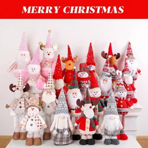 Telescopische Kerstpop Kerstman Sneeuwpop Rendier Figuur Staand Pluche Speelgoed Feestdagen Venster Home Decor Ornament