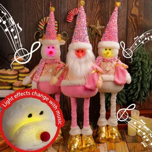 Pink and gold Christmas telescopic plush dolls with music sync LED lights
